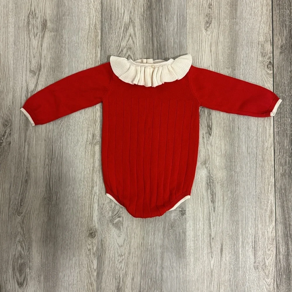 Cat & Jack 12 month girls red long sleeve sweater romper